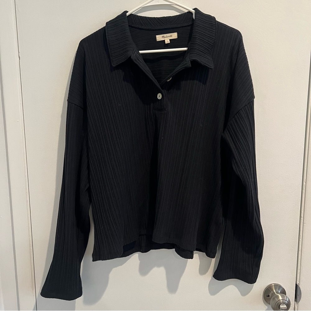Madewell Ribbed Polo Shirt Black Size Large